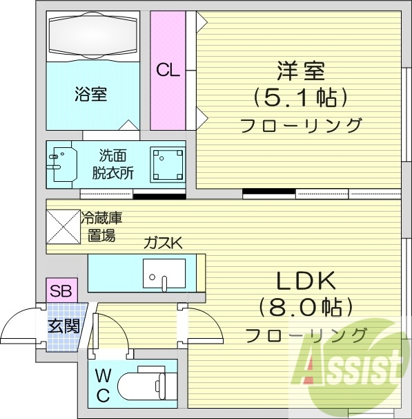 1LDK、ネット無料、ガスリミット有、エアコン