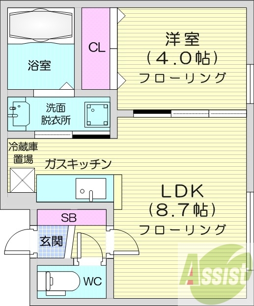 1LDK、ネット無料、ガスリミット有、エアコン