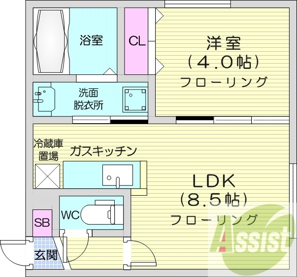 1LDK、ネット無料、ガスリミット有、エアコン