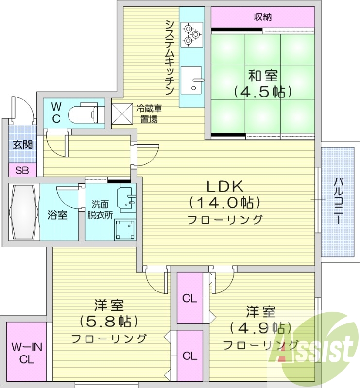 3LDK、1坪バス、システムキッチン、灯油暖房