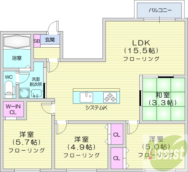 4LDK、1坪バス、システムキッチン、灯油暖房