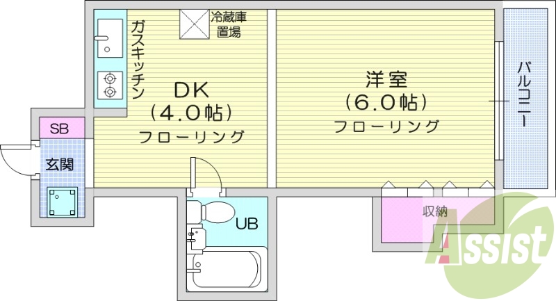 1DK  洗濯機置場、バルコニー、収納、ガスキッチン