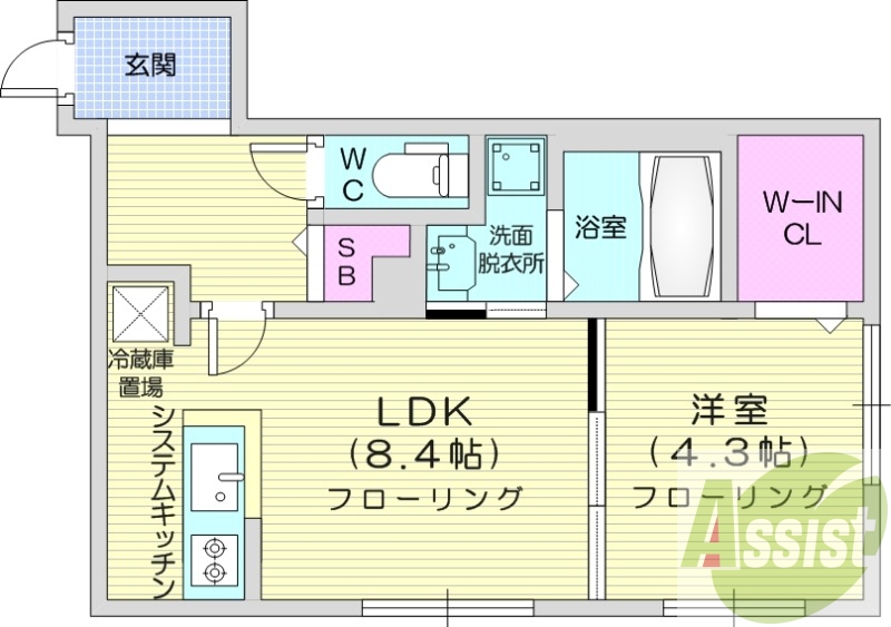 1LDK、オートロック、エアコン、浴室乾燥機、ネット無料