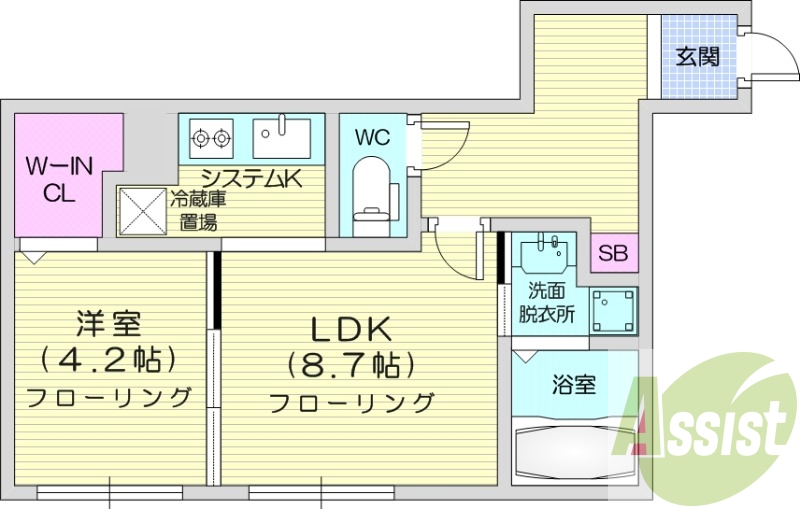 1LDK、オートロック、エアコン、浴室乾燥機、ネット無料