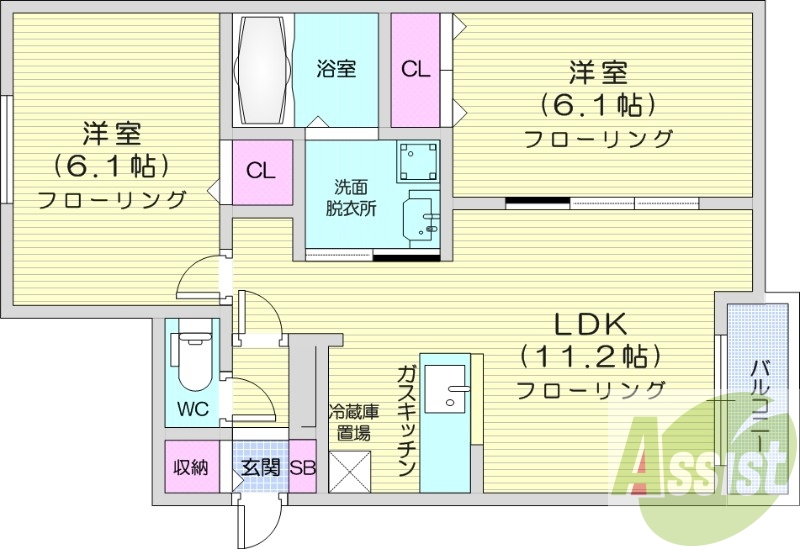 2LDK、灯油暖房、ネット無料、オートロック