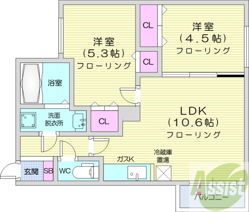 2LDK、エアコン、オートロック、ネット無料