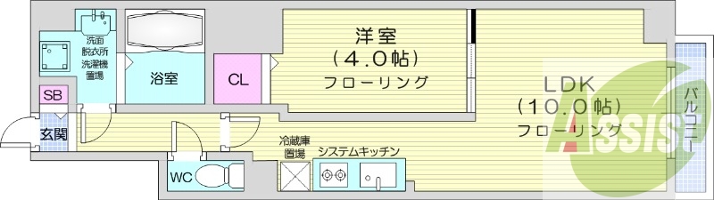 1LDK、都市ガス、システムキッチン、TV付きモニターフォン