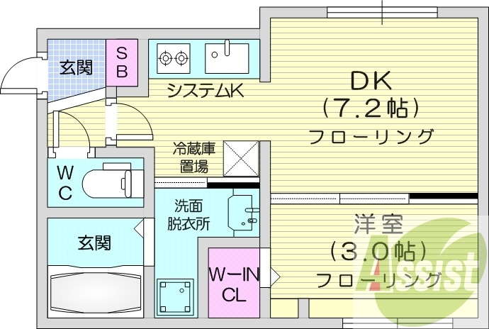 1DK、エアコン、ネット無料、システムキッチン