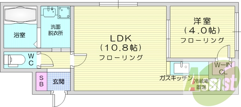 1LDK、エアコン、灯油暖房、ウォークインクローゼット