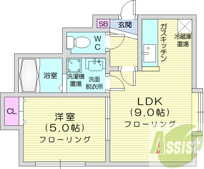1LDK、エアコン、インターネット無料、角部屋