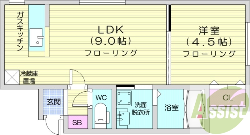 1LDK、都市ガス、エアコン、ネット無料、光ファイバー