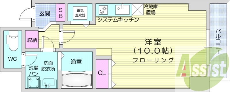 1R、オール電化、浴室乾燥機、システムキッチン、独立洗面台