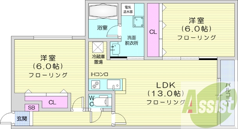 2LDK、電気暖房、ペット可、トランクルーム