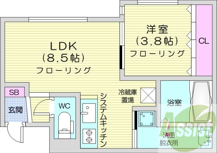 1LDK、エアコン、浴室乾燥機、ネット無料