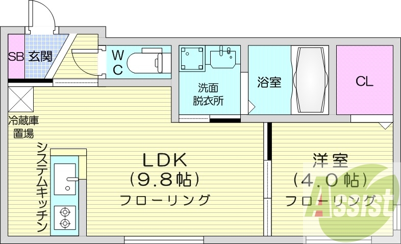 1LDK、エアコン、浴室乾燥機、ネット無料