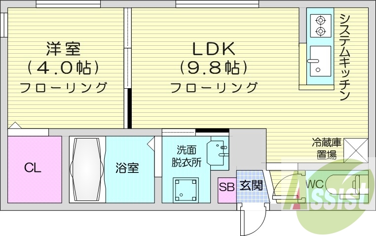 1LDK、エアコン、浴室乾燥機、ネット無料