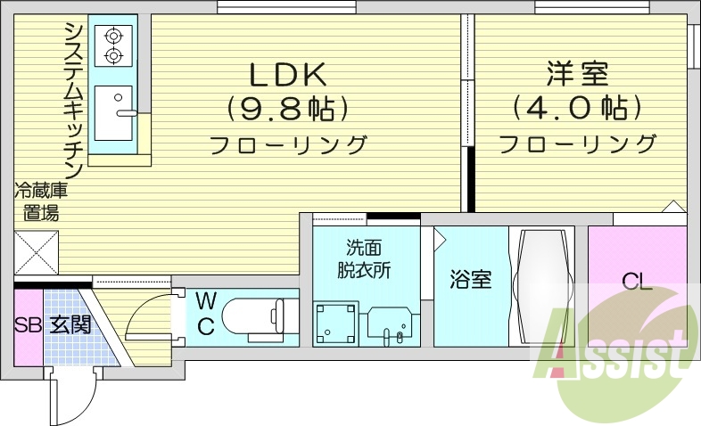 1LDK、エアコン、浴室乾燥機、ネット無料