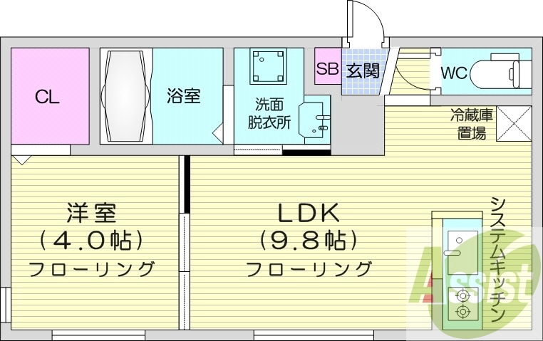 1LDK、エアコン、浴室乾燥機、ネット無料