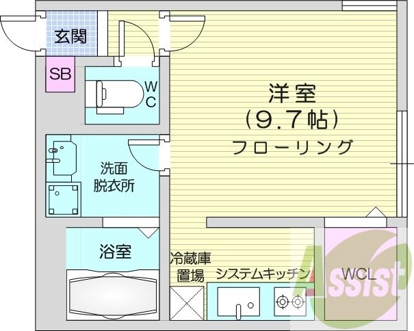 1K、都市ガス、エアコン、インターネット無料