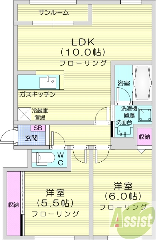 2LDK、カウンターキッチン、角部屋、灯油暖房