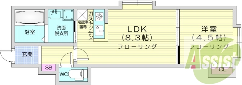 1LDK、独立洗面台、灯油暖房、シャワートイレ、バストイレ別