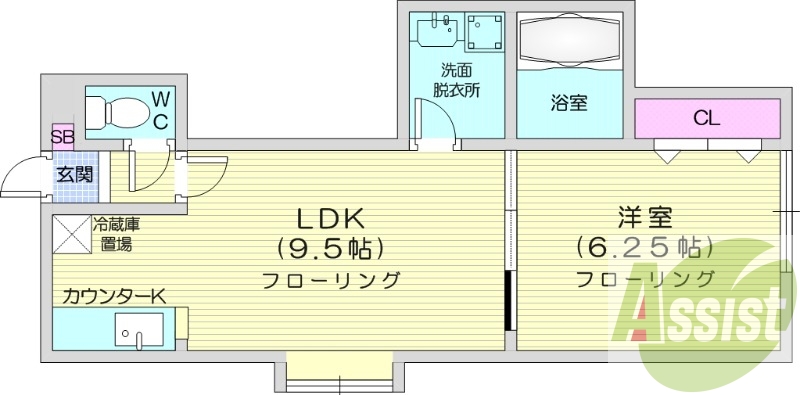 1LDK、バストイレ別、独立洗面台、室内洗濯機置場
