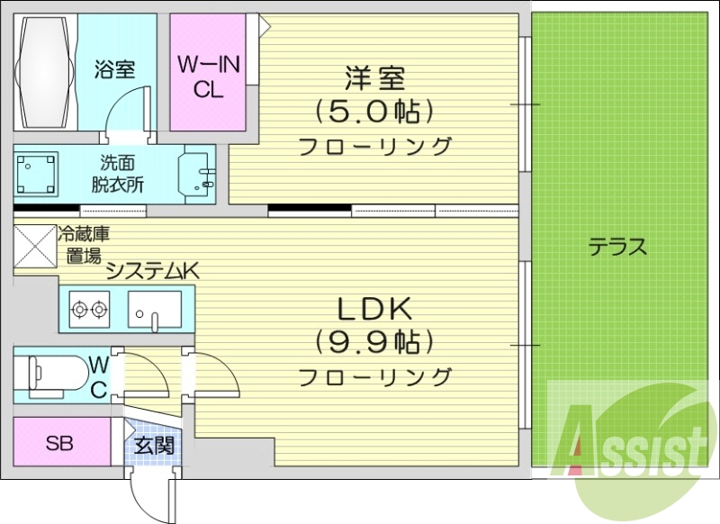 1LDK、システムキッチン、都市ガス、エアコン