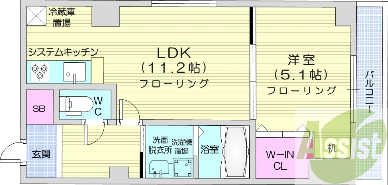 1LDK、ウォークインクローゼット、洗面脱衣所