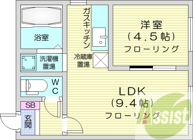 1LDK、エアコン、灯油暖房、バス・トイレ別、シャワートイレ