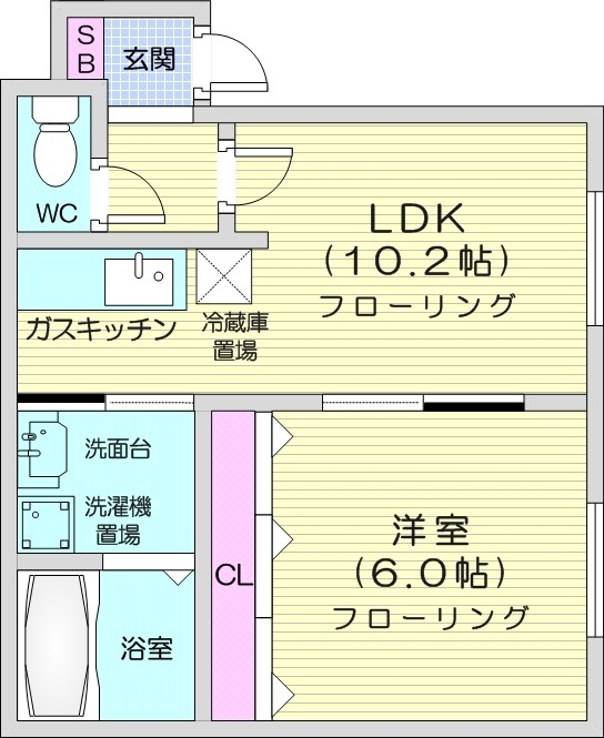 1LDK、トランクルーム、灯油暖房、角部屋