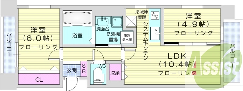 2LDK、オール電化、宅配ボックス、オートロック