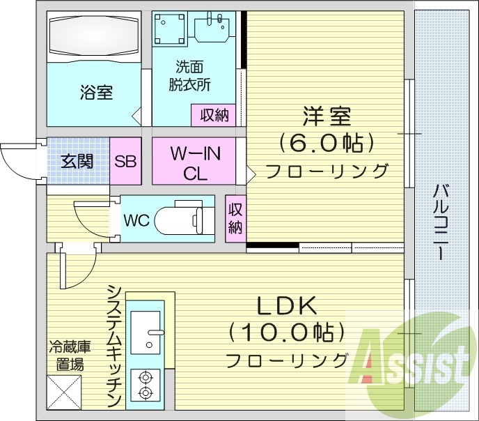 1LDK、エアコン、独立洗面台、床暖房、浴室乾燥機、追い焚き