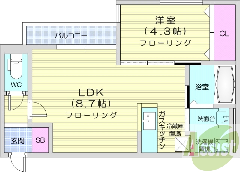 1LDK、オートロック、エアコン、エレベーター