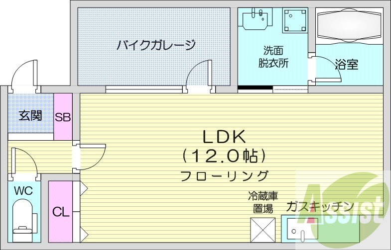 1KS、エアコン、バイクガレージ、灯油暖房
