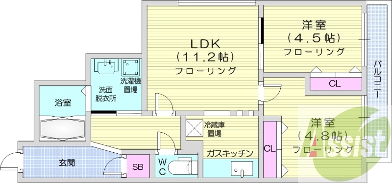 2LDK、エアコン、灯油暖房、オートロック