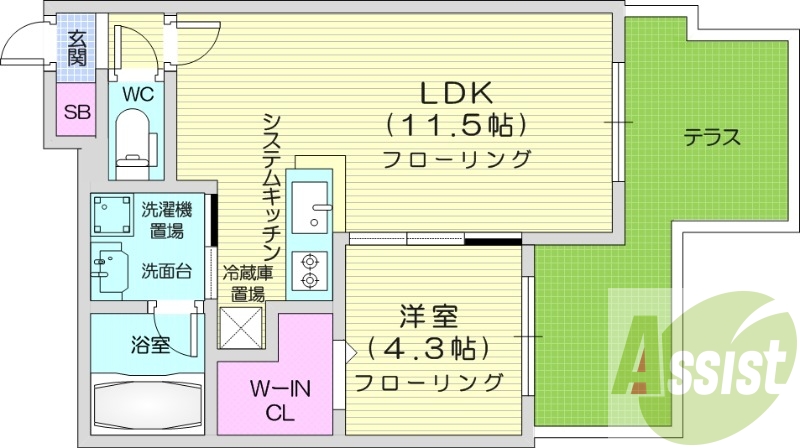 1LDK、エアコン、システムキッチン、宅配ボックス