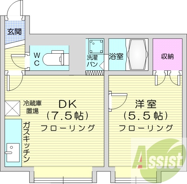 1DK、灯油暖房、バストイレ別、シャワートイレ