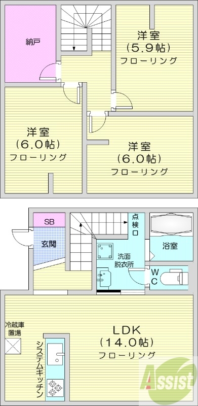 3LDK、無料駐車場2台、エアコン、ペット可