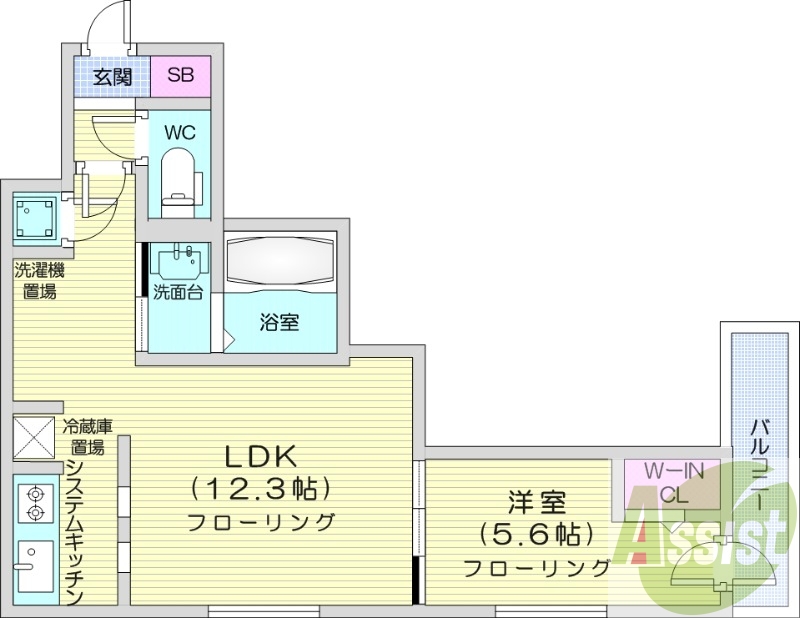 1LDK、都市ガス、ウォークインクローゼット、エアコン