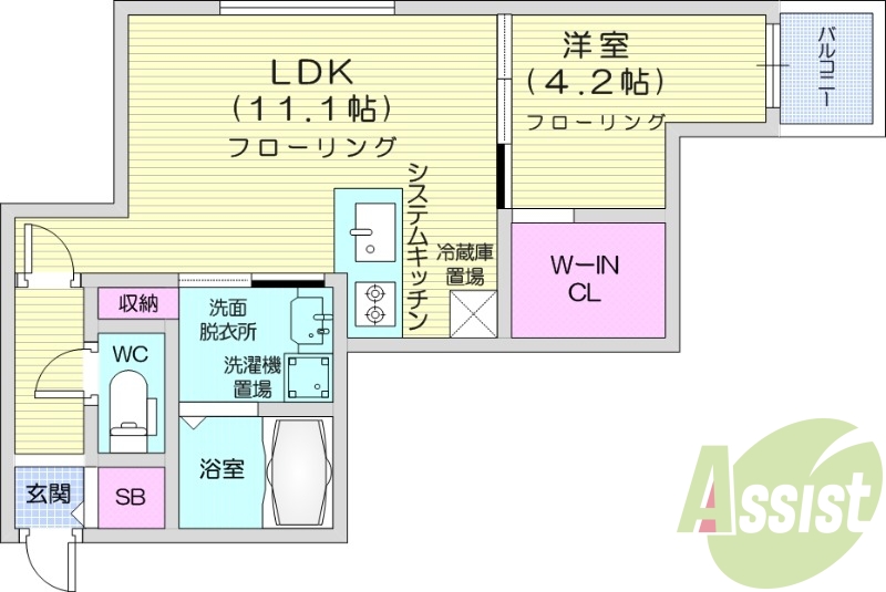 1LDK、システムキッチン、独立洗面台、浴室乾燥機