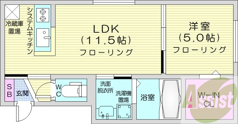1LDK、都市ガス、エアコン、ネット無料、システムキッチン