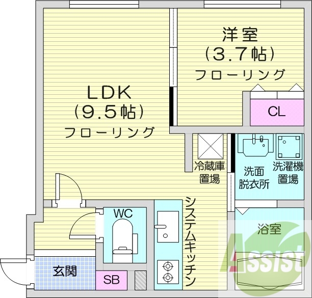 1LDK、エアコン、システムキッチン、ネット無料、灯油暖房