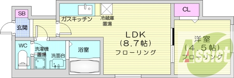 1LDK、モニタ付インターホン、宅配ボックス、シャワートイレ