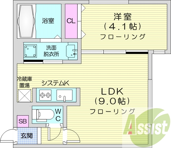 1LDK、エアコン、システムキッチン、灯油暖房