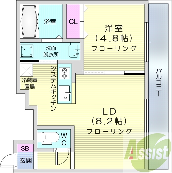 1LDK、都市ガス、エアコン、ネット無料、独立洗面台