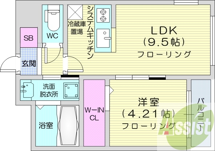 1LDK、オートロック、シューズボックス、独立洗面台