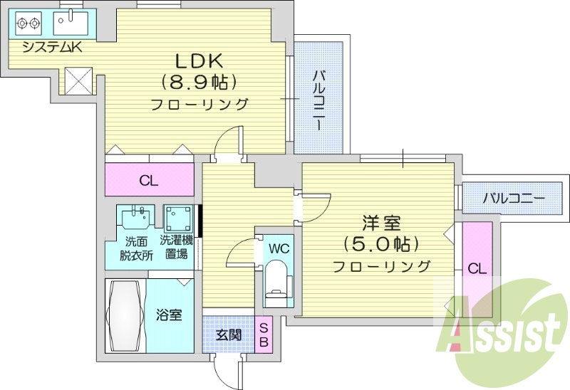 1LDK、システムキッチン、エアコン、ペット相談可