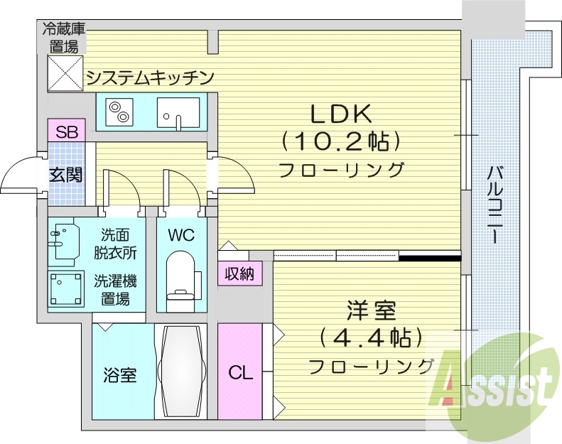 1LDK、システムキッチン、ウォシュレット