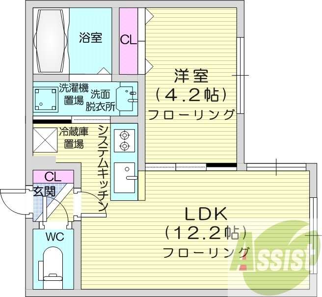 1LDK、システムキッチン、エアコン、オートロック