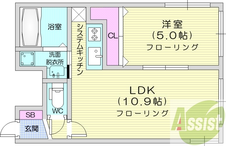 1LDK、エアコン、独立洗面台、オートロック